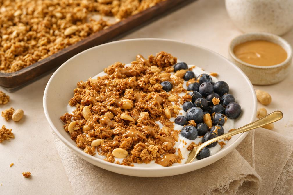 🥣 Domácí granola s arašídovým máslem Slaný karamel
