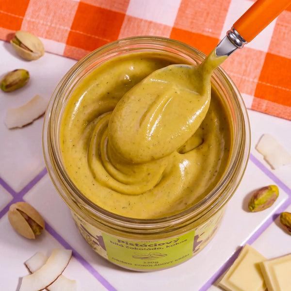 Pistaziencreme mit Kokos und weißer Schokolade