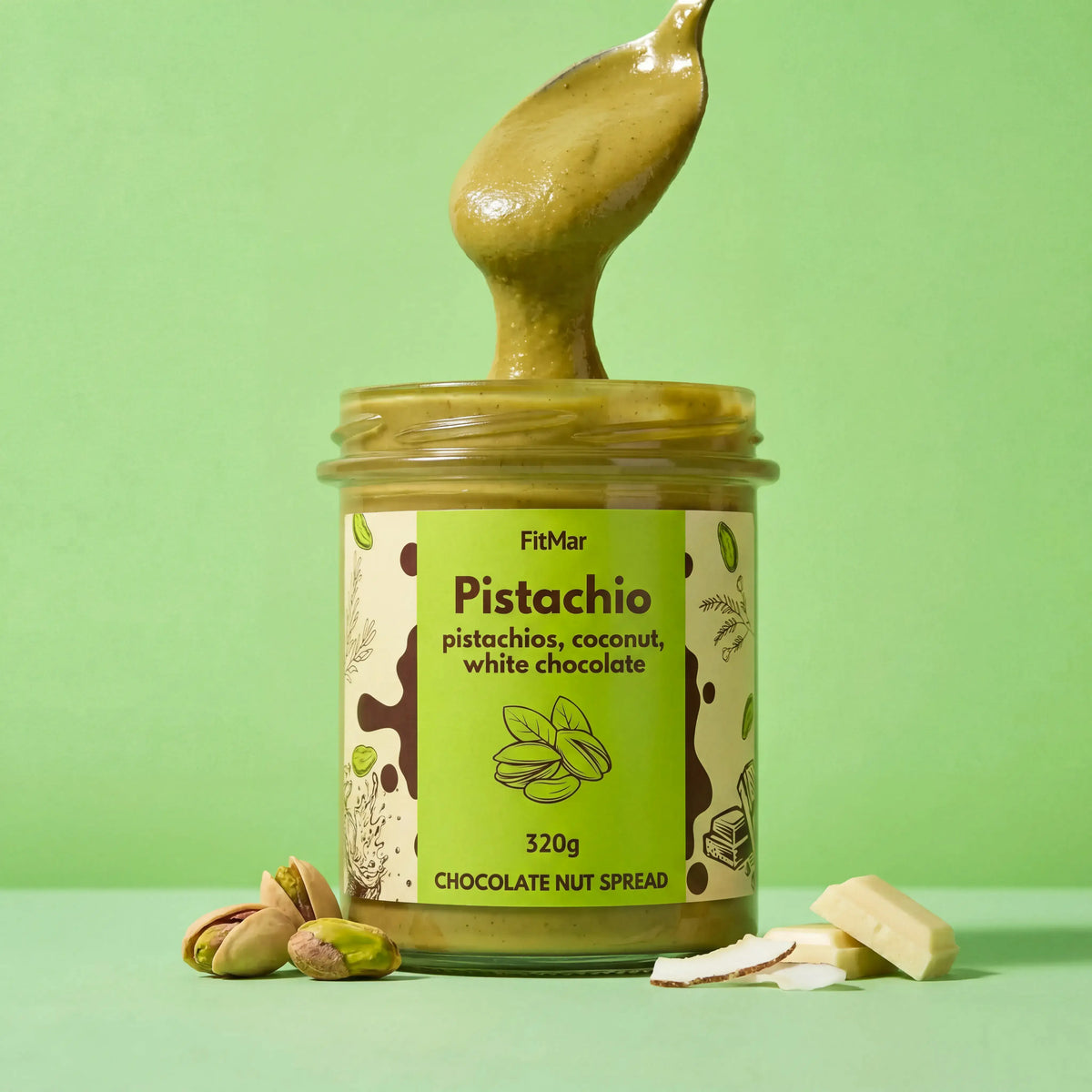 Pistaziencreme mit Kokos und weißer Schokolade